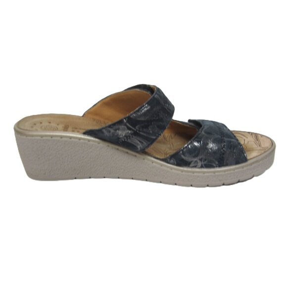 Mephisto Paula Size 40 9 9.5 Blue Silver Slip On Slide Sandals Wedge Heel - Picture 2 of 8